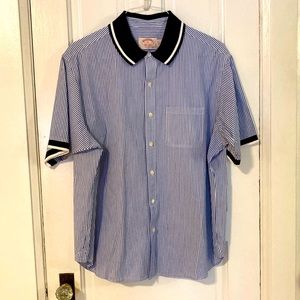 Brooks Brothers Blue White Stripe Polo Collar Short Sleeve Shirt - Sz XL